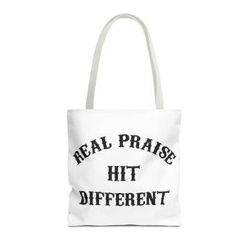 Real Praise Hit Different Tote (white)